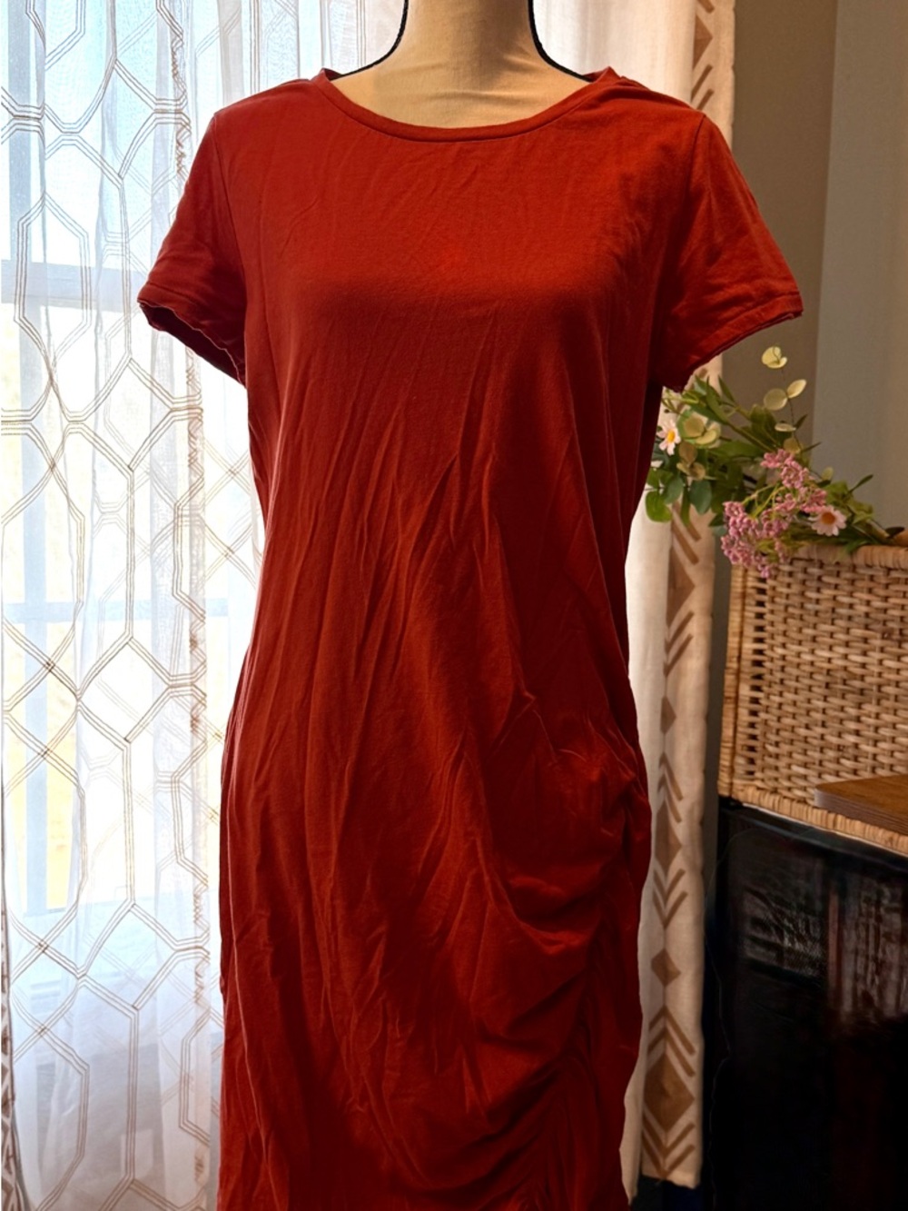 EUC Simple Short-Sleeve Rust Red T-Shirt Dress